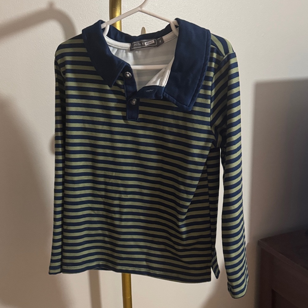Navy and Green Striped Kids Polo Shirt
